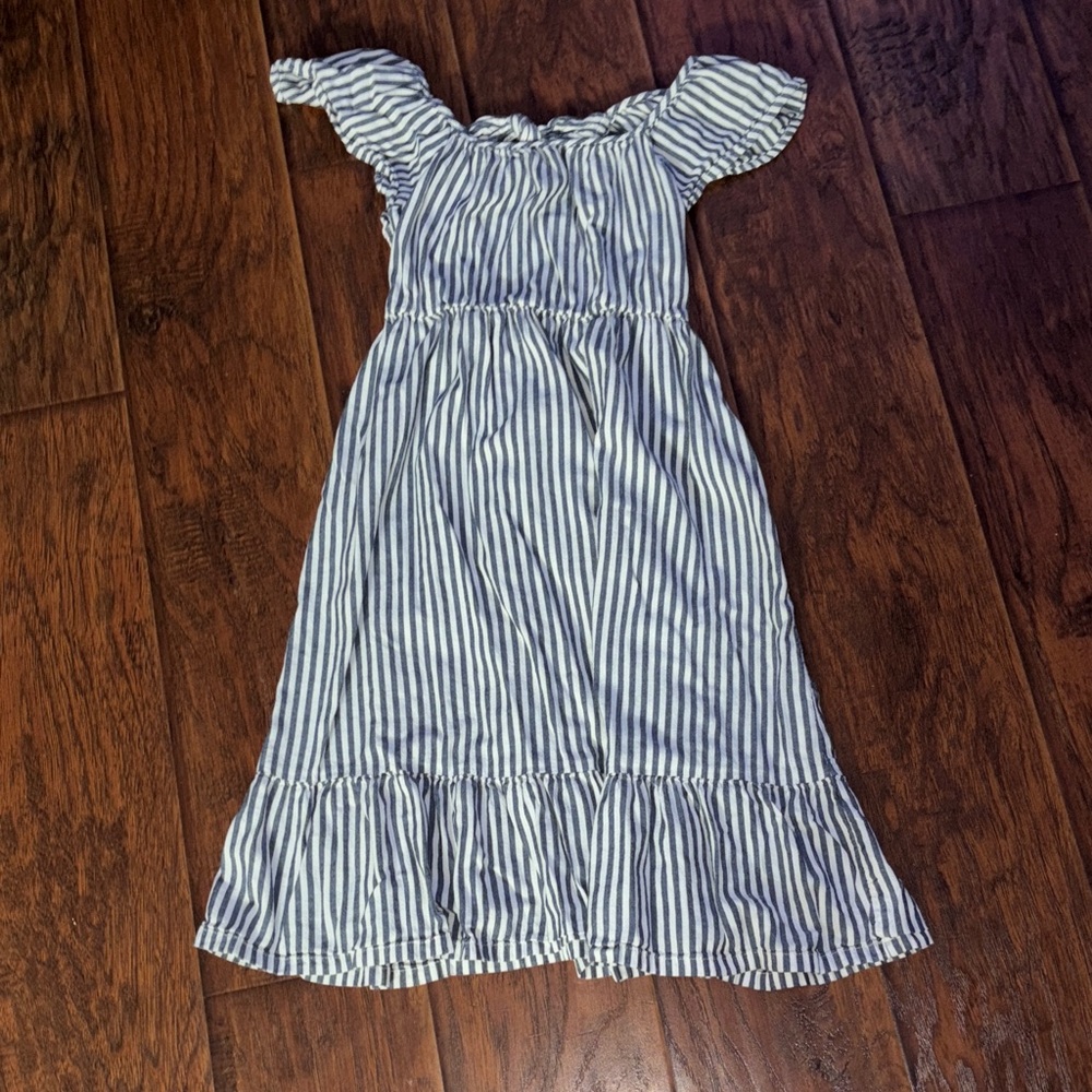 Old Navy Blue and White Striped Off-Shoulder Dress